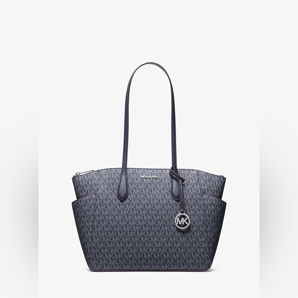 New Michael Kors Marilyn Medium Black Signature Logo Tote Bag MSRP $358